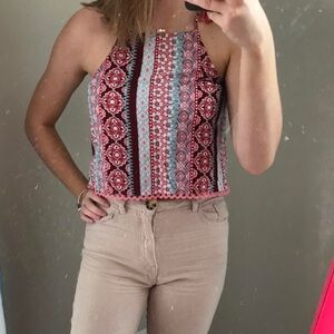 Hollister Co Boho Pink Patterned Halter Crop Top